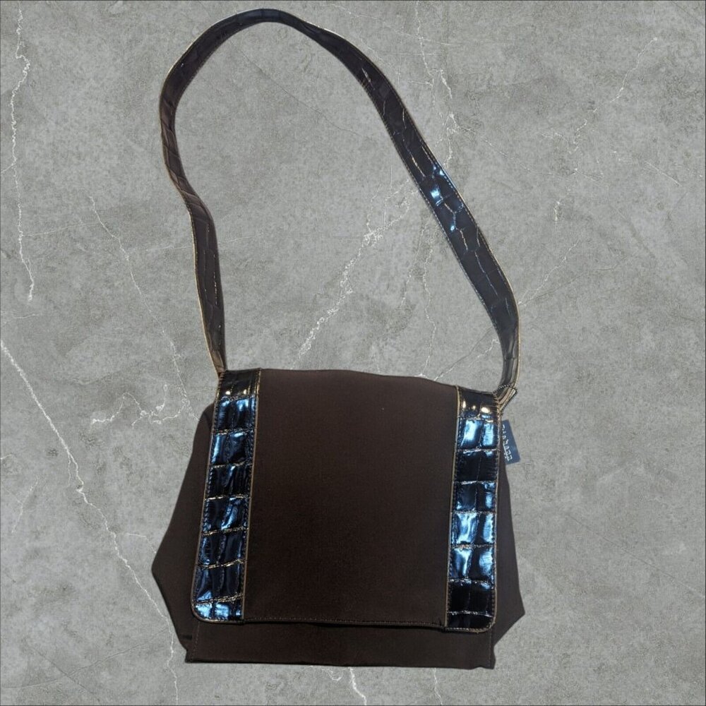 Diahann Carroll Mod Vintage Brown Handbag‎ Purse Leather Strap Multi Pocket